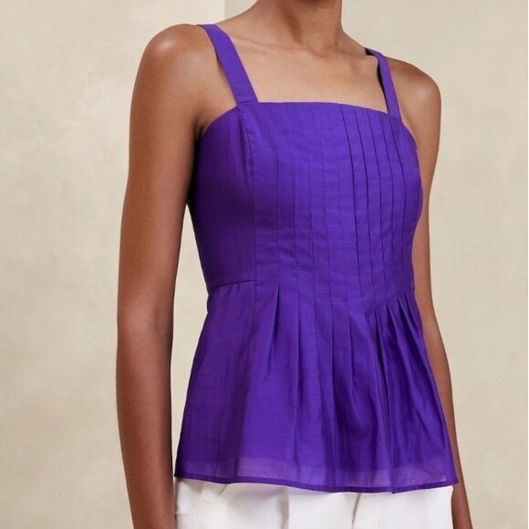 Banana Republic Tops - Banana Republic Sz 8 Pleated Purple Camisole Tank Top Lined Back Zip Tencel